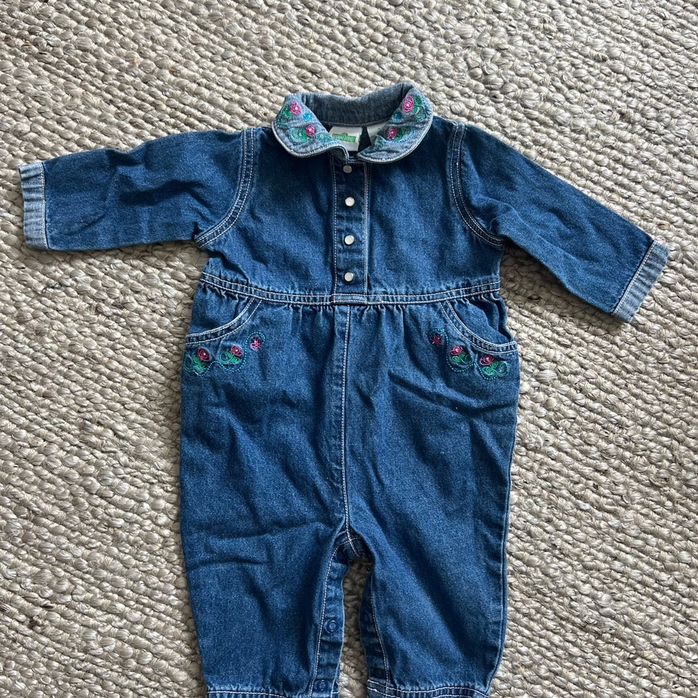 Vintage Sesame Street Kids Overalls with Embroidered Details